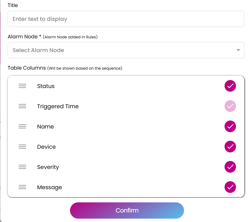 Active Alarms Table Configuration