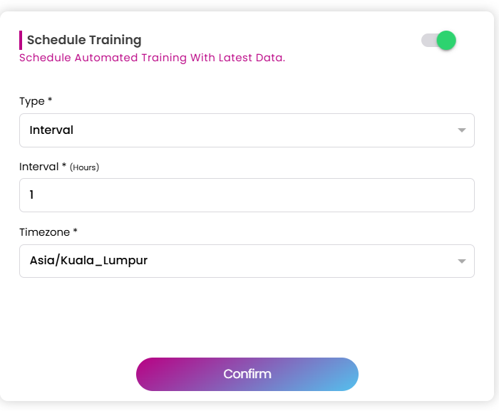 set schedule ml training