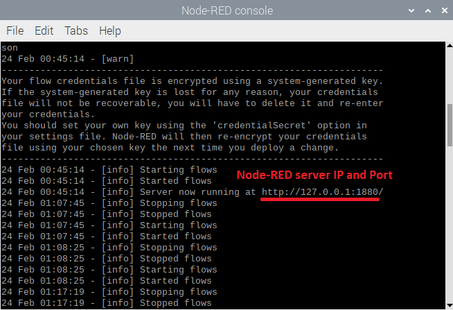 Node-RED Server IP Address and PORT number